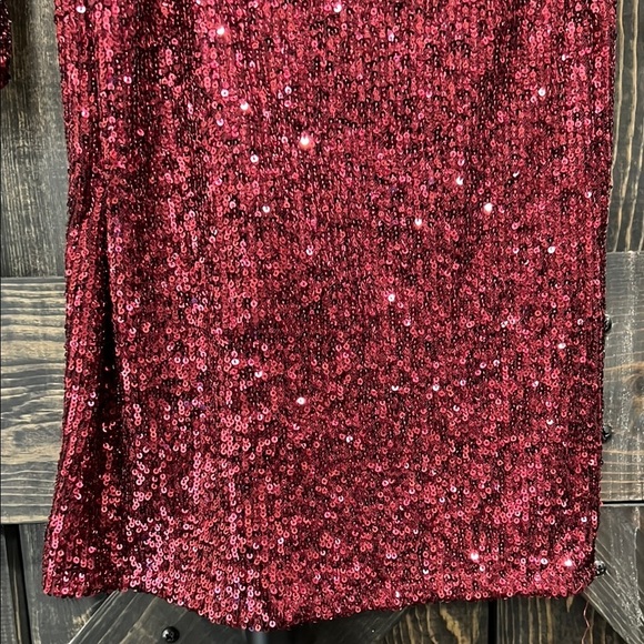 NWT Le Chateau Sequin Mini Dress XXS Raspberry Wine Stretch Formal Sparkly Shine - Picture 5 of 9